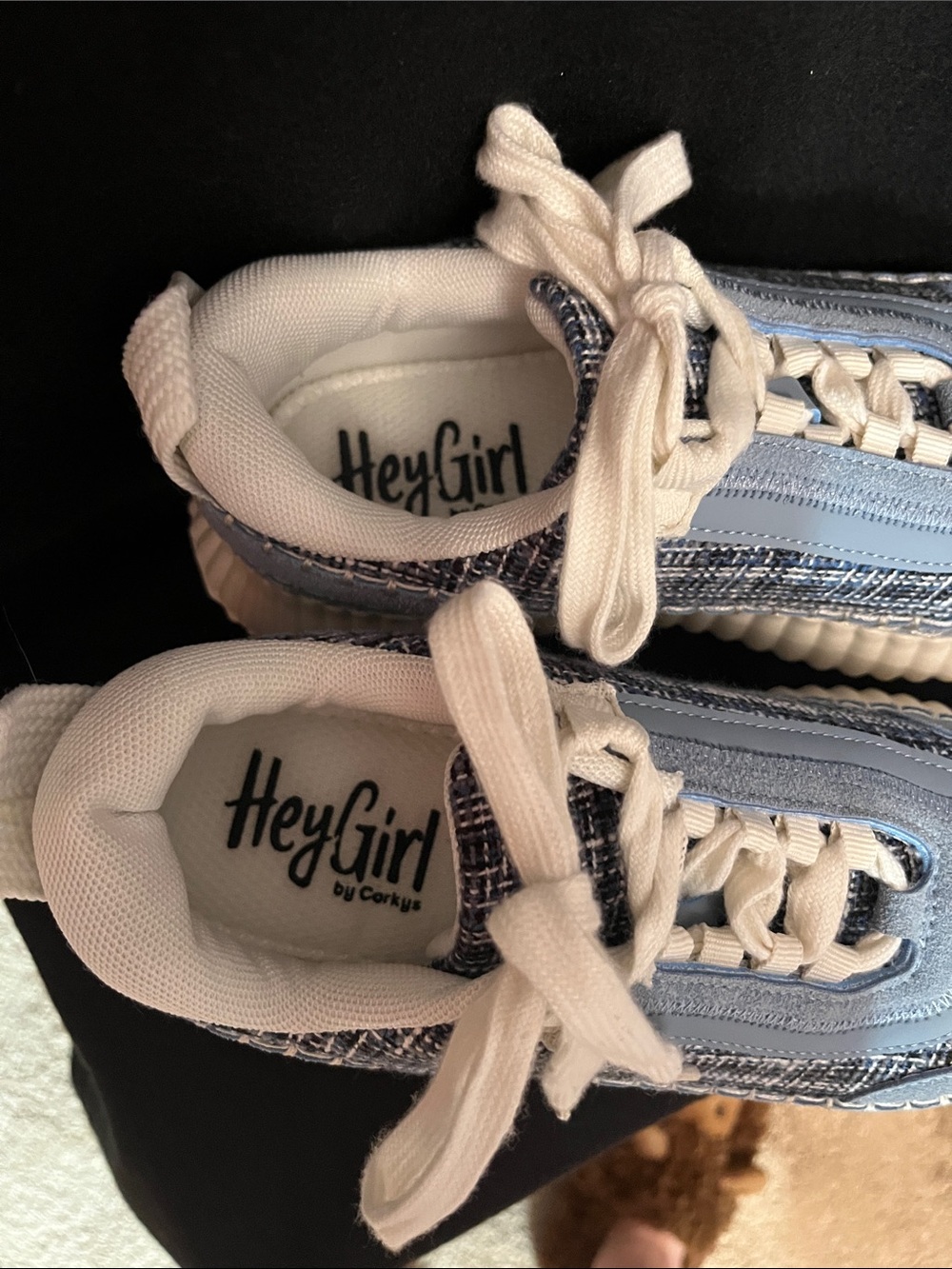 Corkys Hey Girl Blue and White Tweed Platform Sneakers - Picture 2 of 6